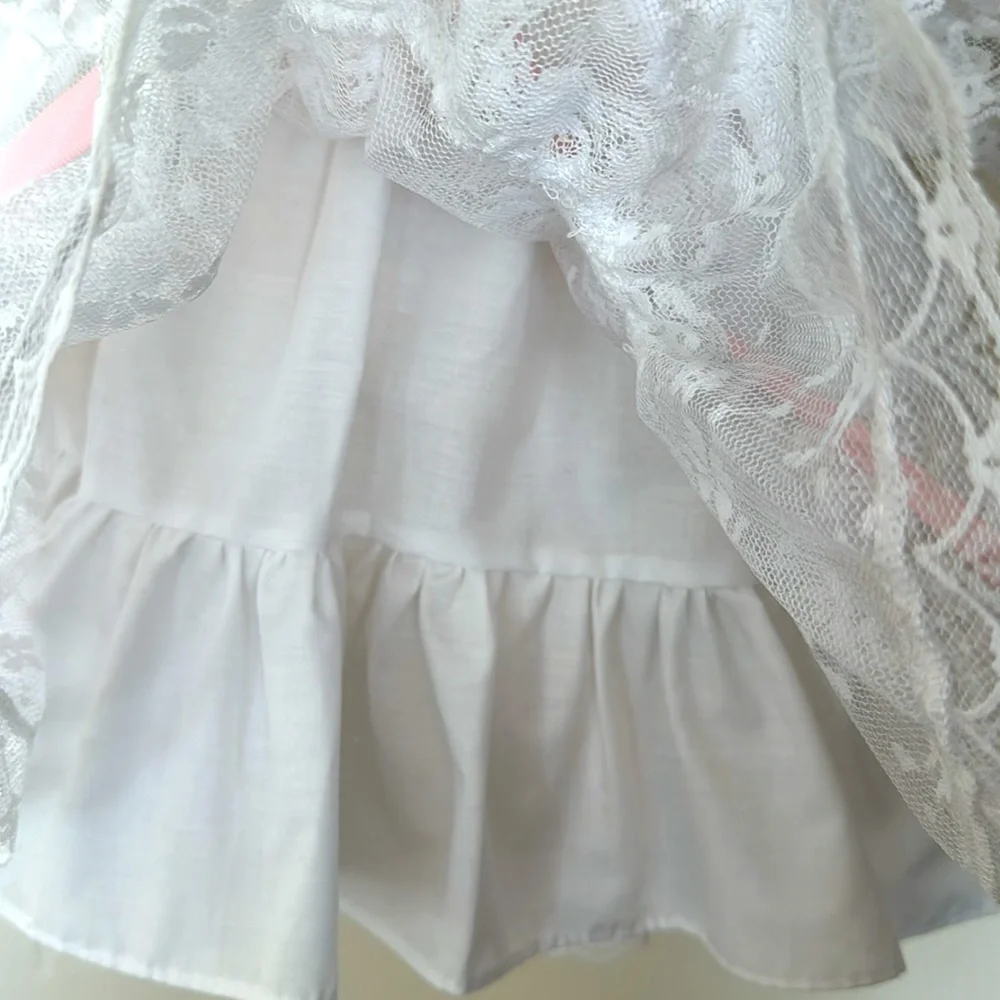 Vintage Mini-Mouche White Lace Ruffle Dress Size 3-6 months Lined Short Sleeves - Picture 5 of 10